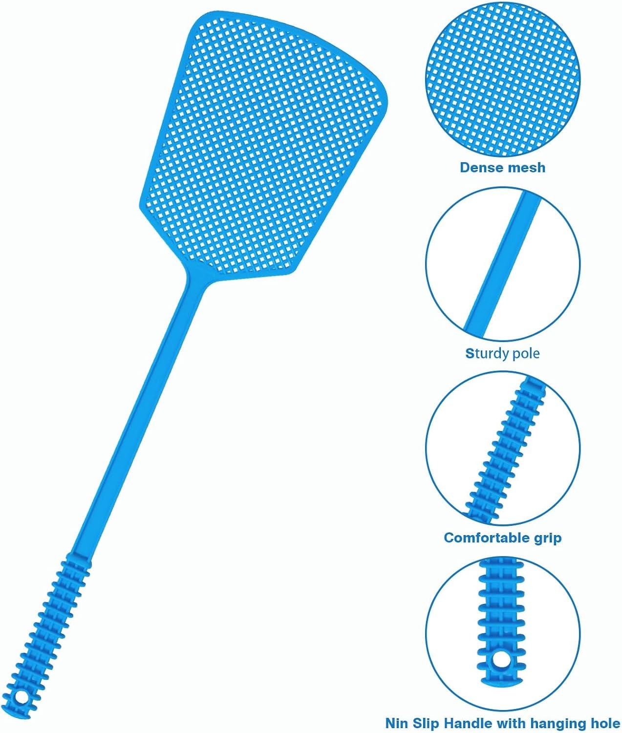5 Pack Fly Swatter, Plastic Heavy Duty Manual Fly Killer, Long Handle