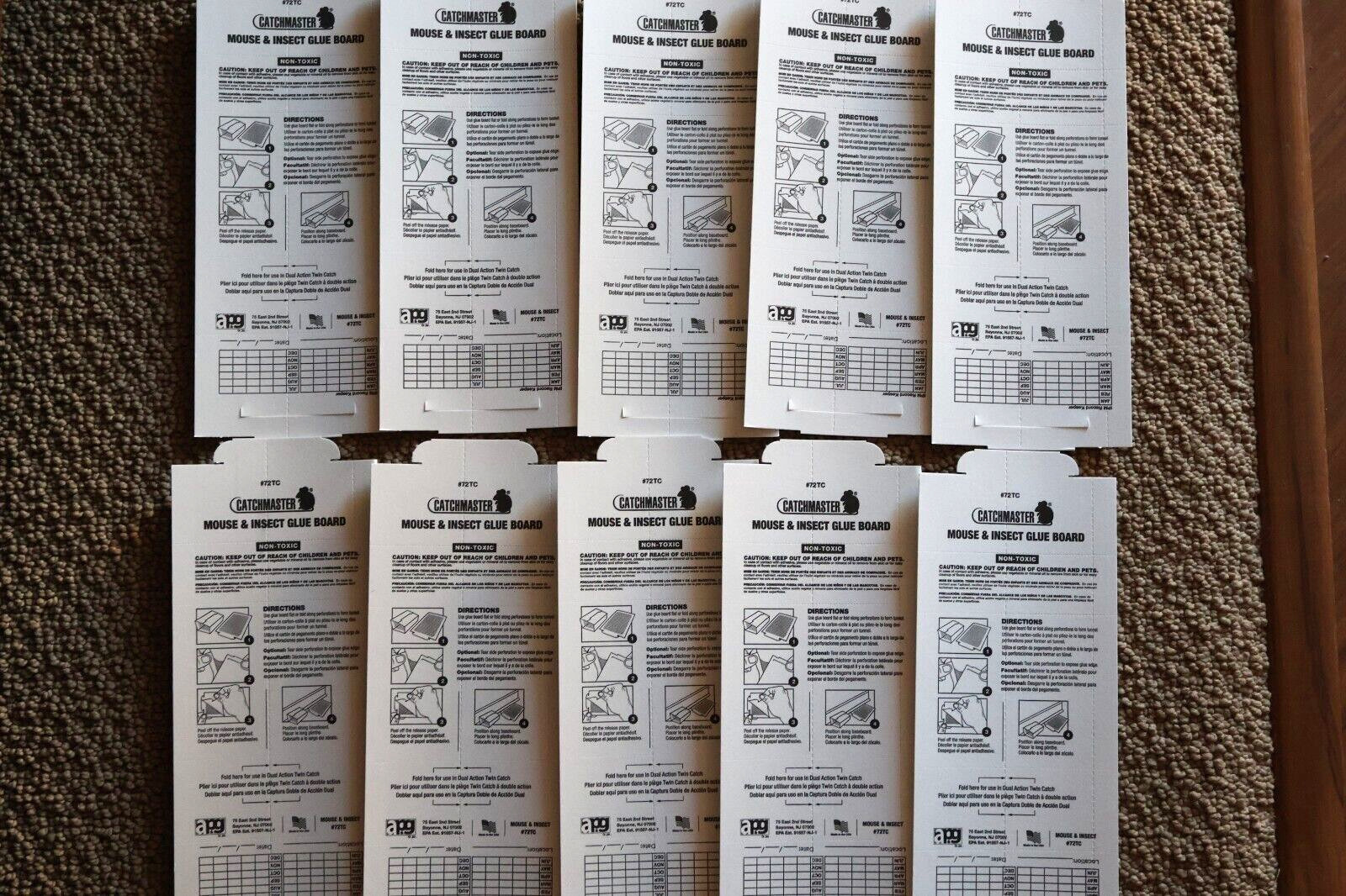 (Qty 10) CatchMaster Glue Traps 72TC Sticky Board Catches Mice & Insects