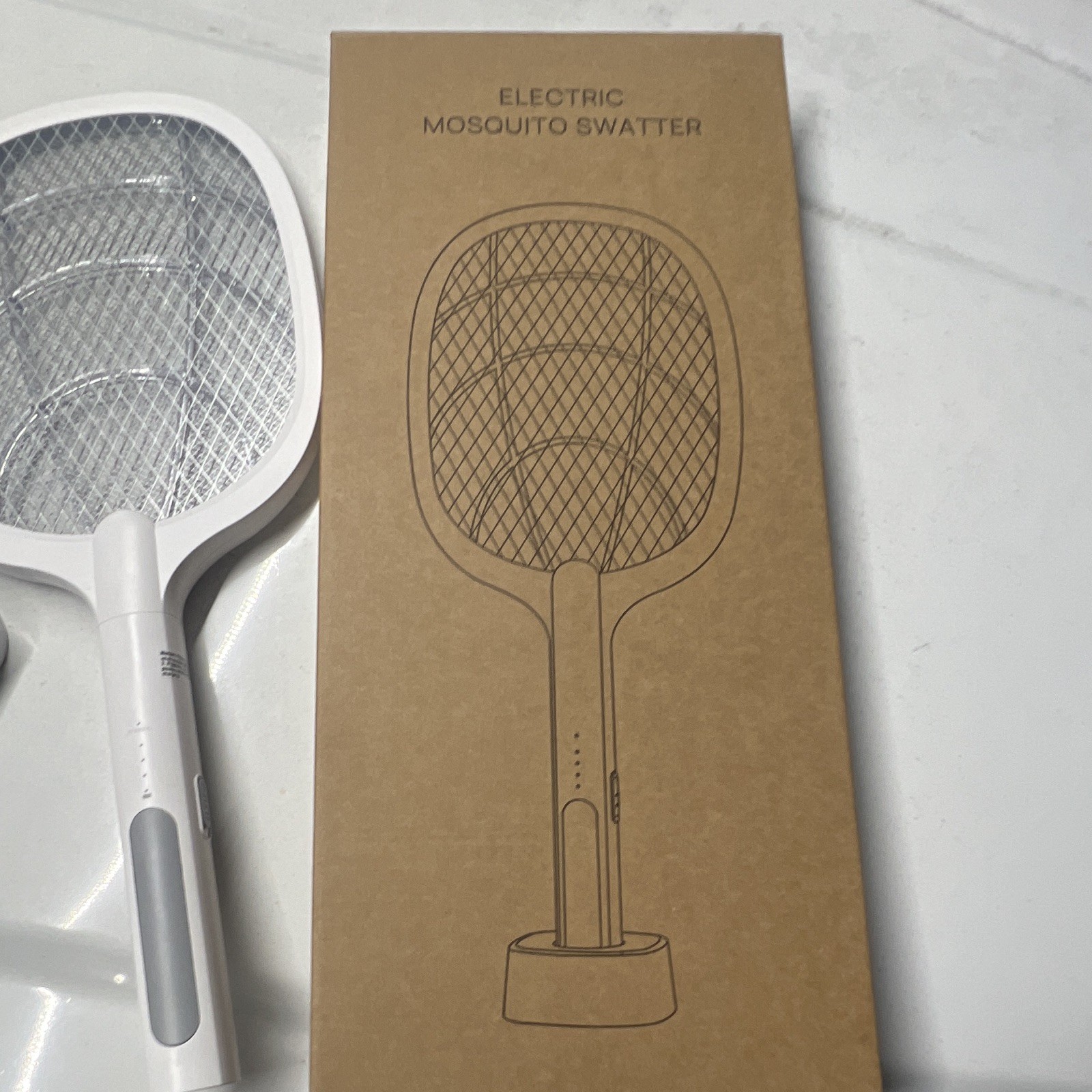 Rechargeable Electric Mosquito Swatter Racket USB Charging Base White WD-947