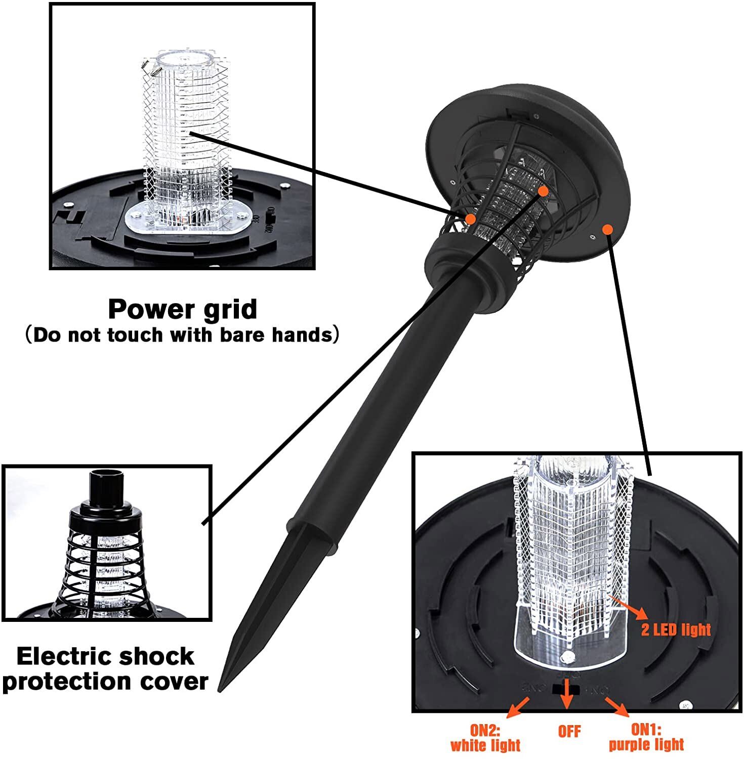 2PC Solar Powered Outdoor Mosquito Fly Bug Insect Zapper Killer Trap Lamp Light
