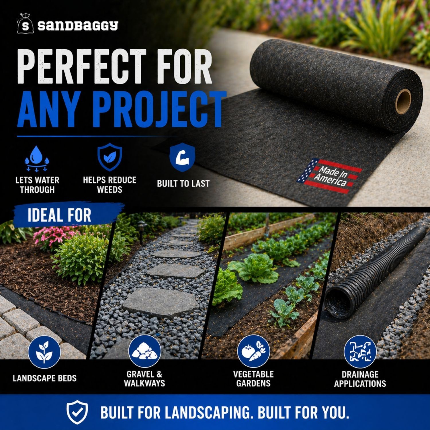 Water Permeable Landscape Fabric | Weed Barrier | Non-Woven Geotextile (8 oz)