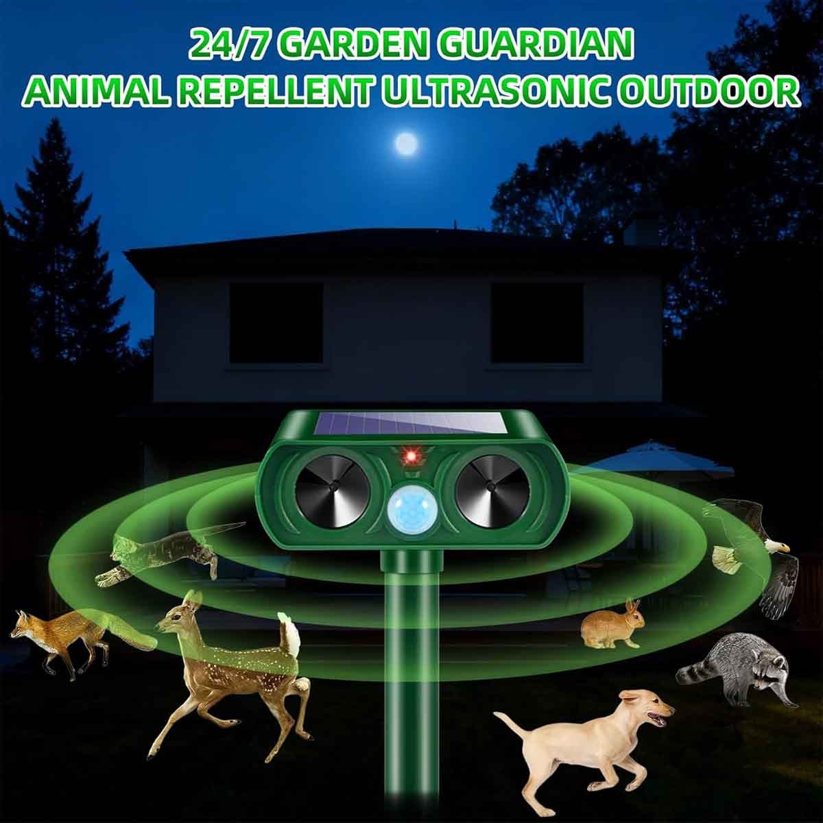 2026 New Squirrel Racoon Fortress Pro Deer Repellent, Solar Ultrasonic Animal Re