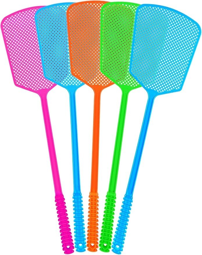 5 Pack Plastic Heavy Duty Manual Fly Killer, Long Handle Flyswatter,