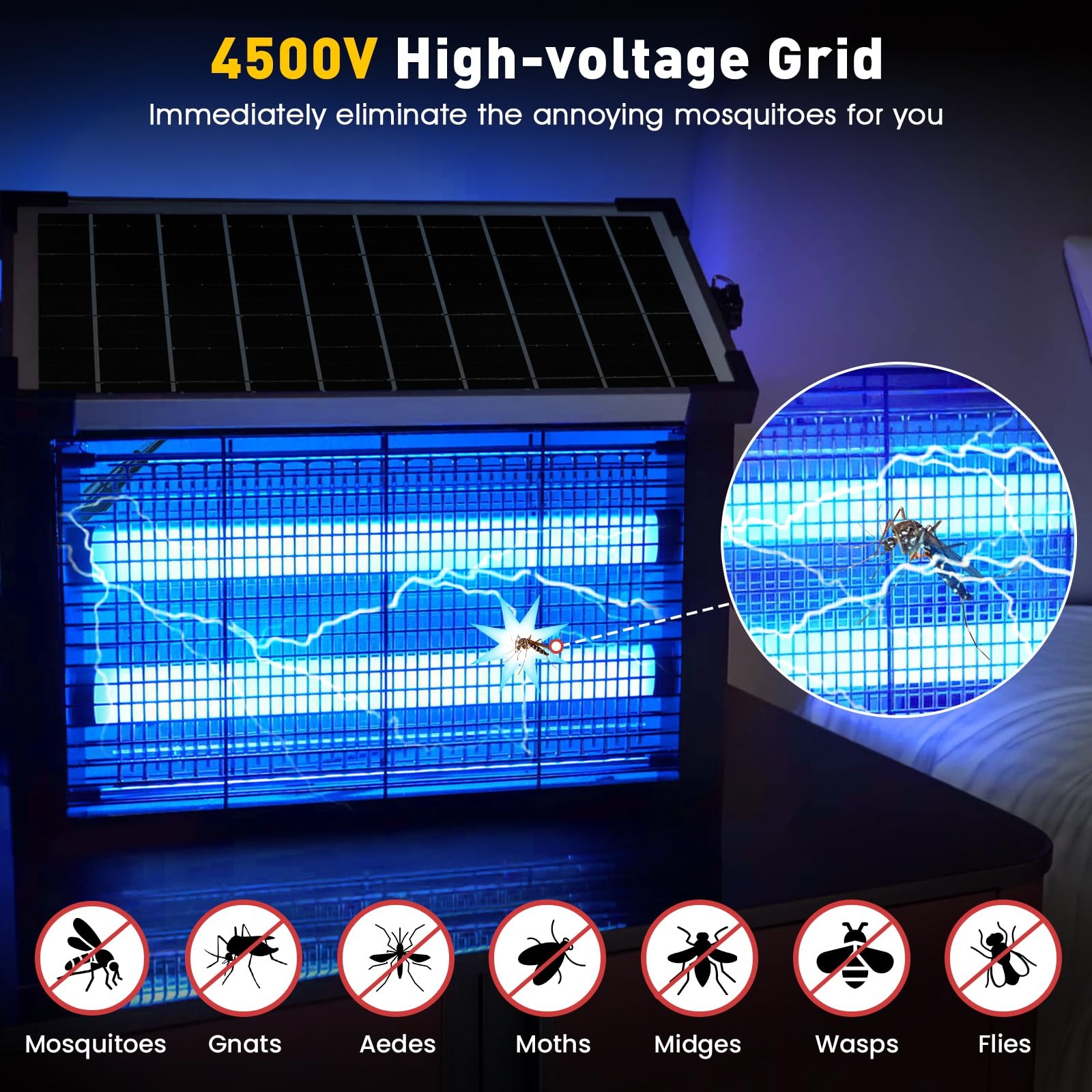 Solar Bug Zapper Outdoor, 4500V Solar Mosquito Zapper Outdoor Waterproof, 1/2…
