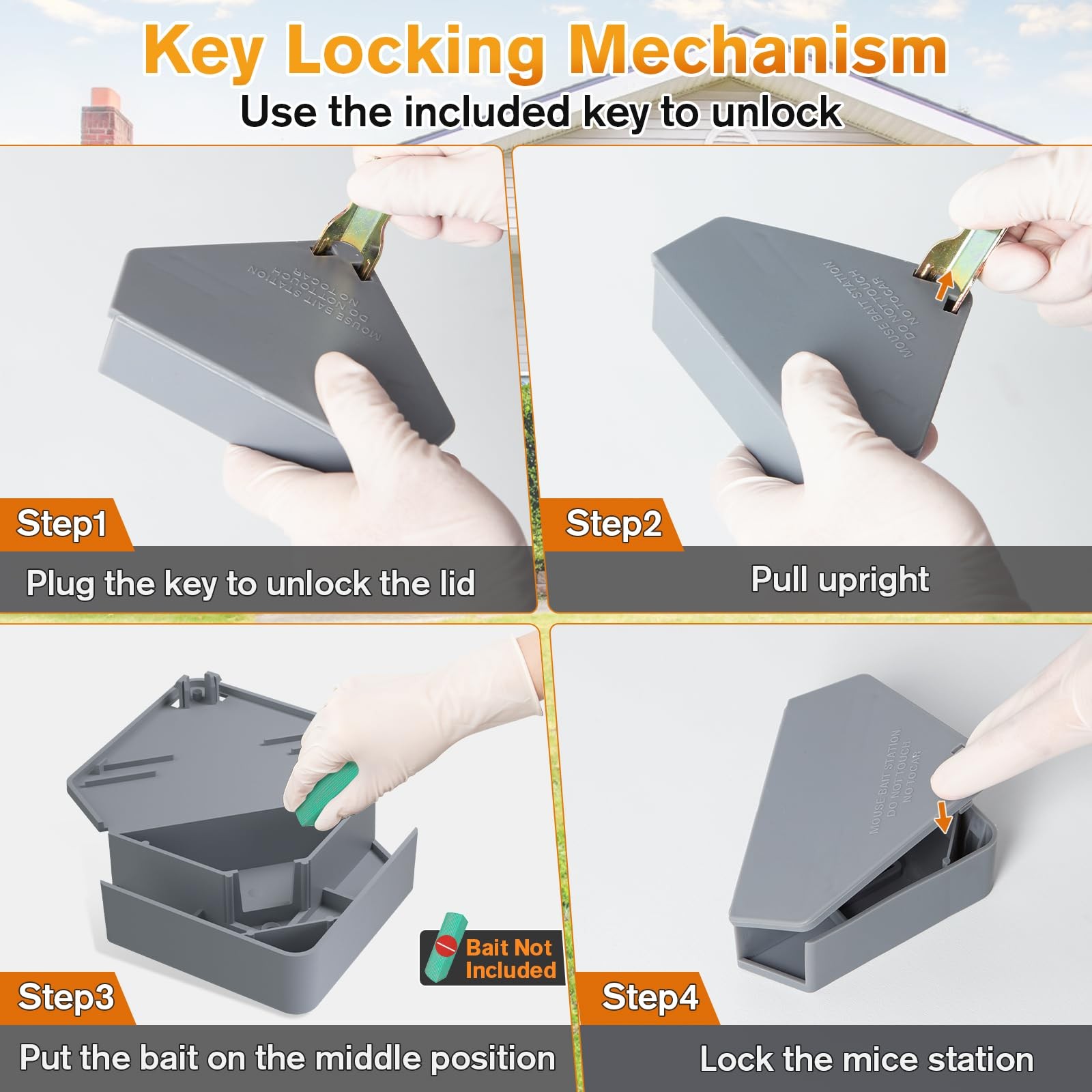 Mouse Bait Station Key Lock Grey 6Pcs Child Pet Safe Indoor Outdoor Use