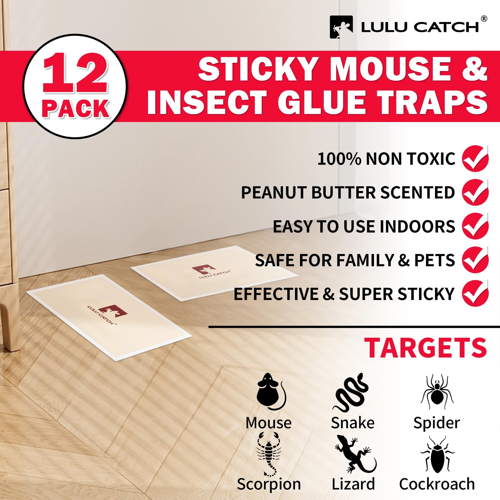 LULUCATCH Mouse Traps Indoor for Home, 12 Pack Pre-Baited Sticky Mouse Traps,…