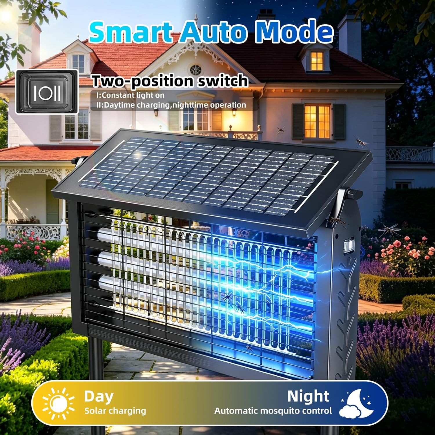 Solar Bug Zapper Outdoor Mosquito Zapper Waterproof Rechargeable Fly Trap 4500V