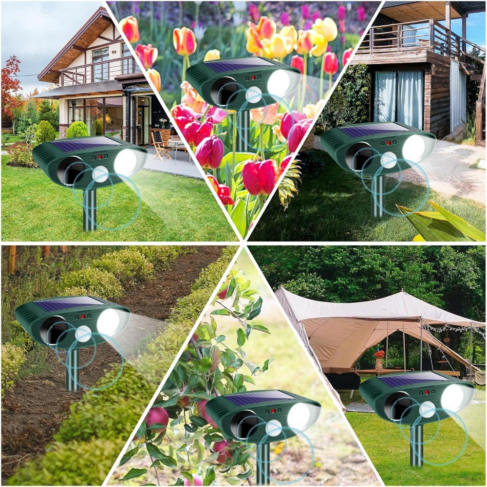 Solar Animal Repeller with Motion Sensor and Flashing Light Outdoor Ultrasonic