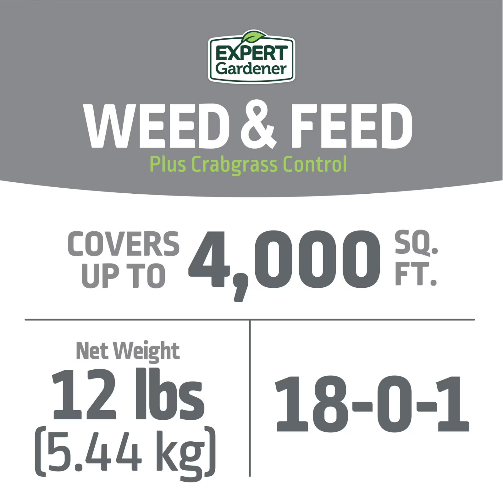 Expert Gardener Weed & Feed Plus Crabgrass Control, Lawn Fertilizer 18-0-1, 12 l