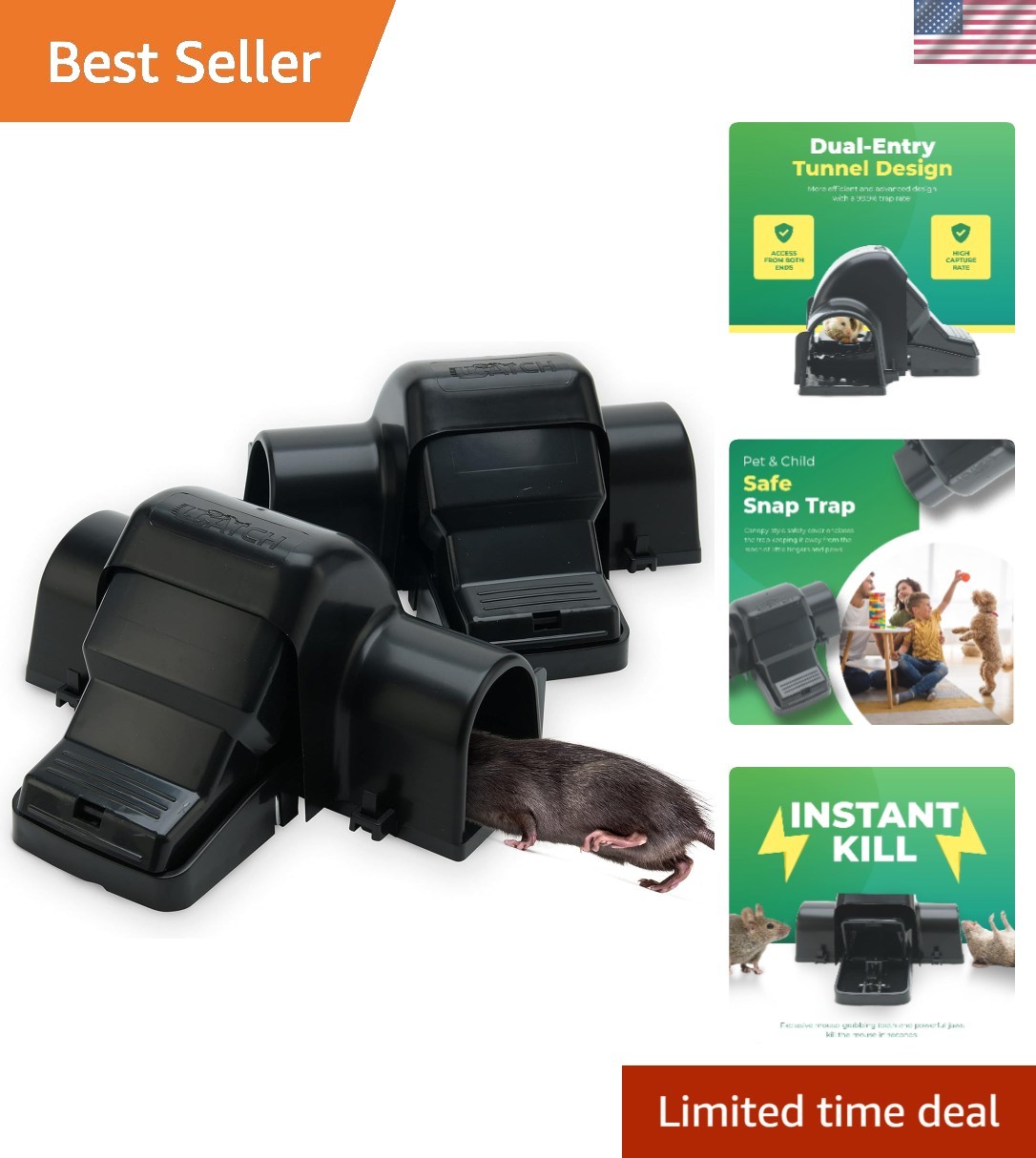 Pack of 2 Modern Rat Traps – Child-Safe, Easy to Use Rodent Control Solution