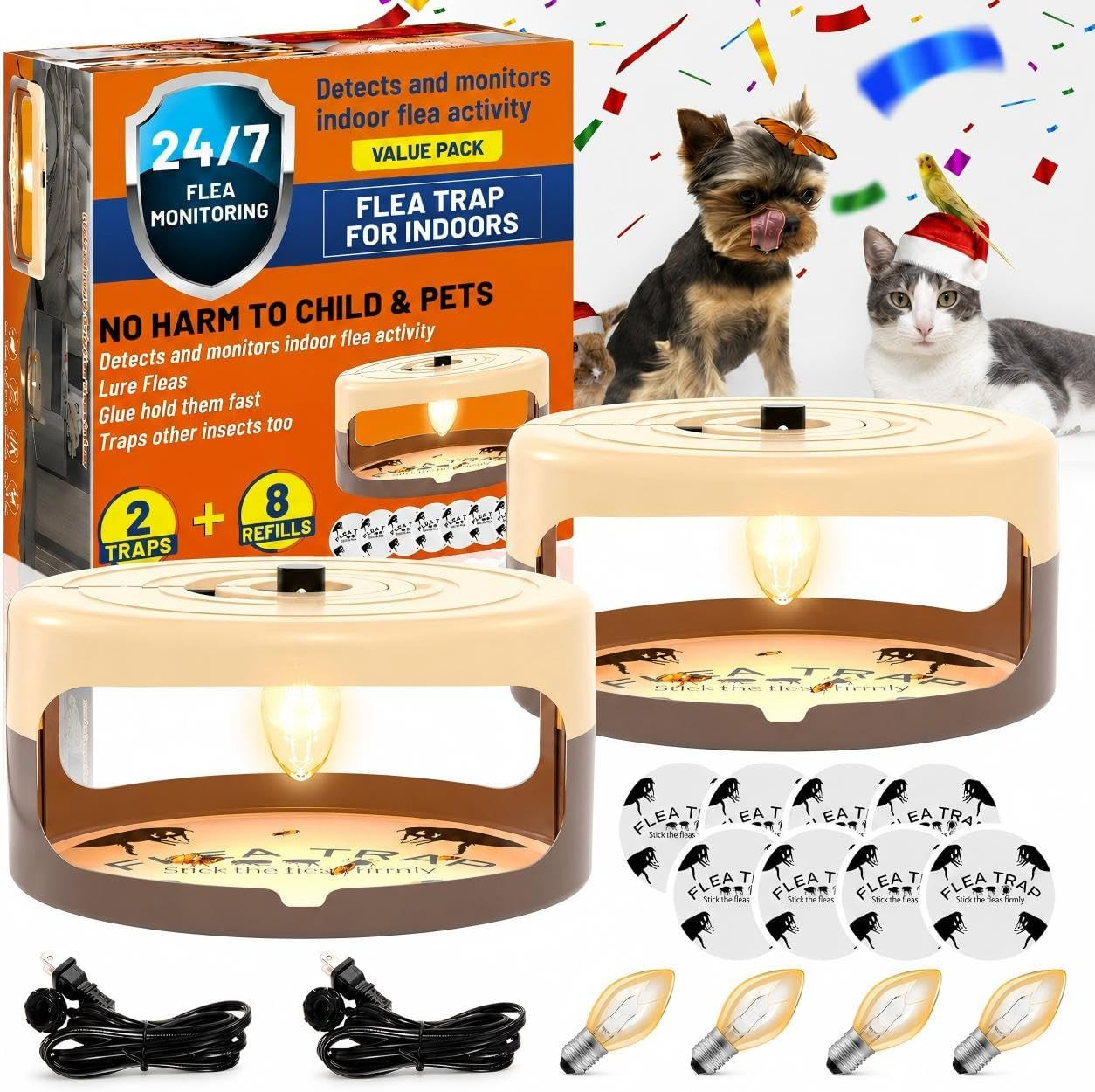 2 Pack Flea Traps for inside Your Home, Indoor Flea Light Trap with 8 Sticky Pad