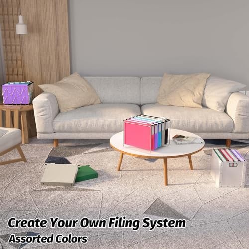 Extra Capacity Plastic Hanging File Folders,12 Pack Reinforced Assorted Colors