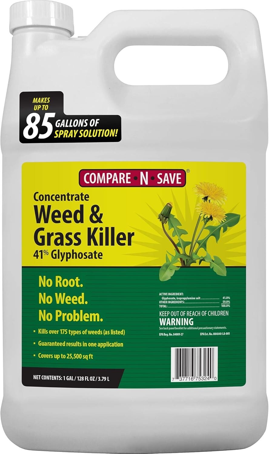 Weed Grass Killer Herbicide 1 Gallon 41% Glyphosate Concentrate Compare-N-Save