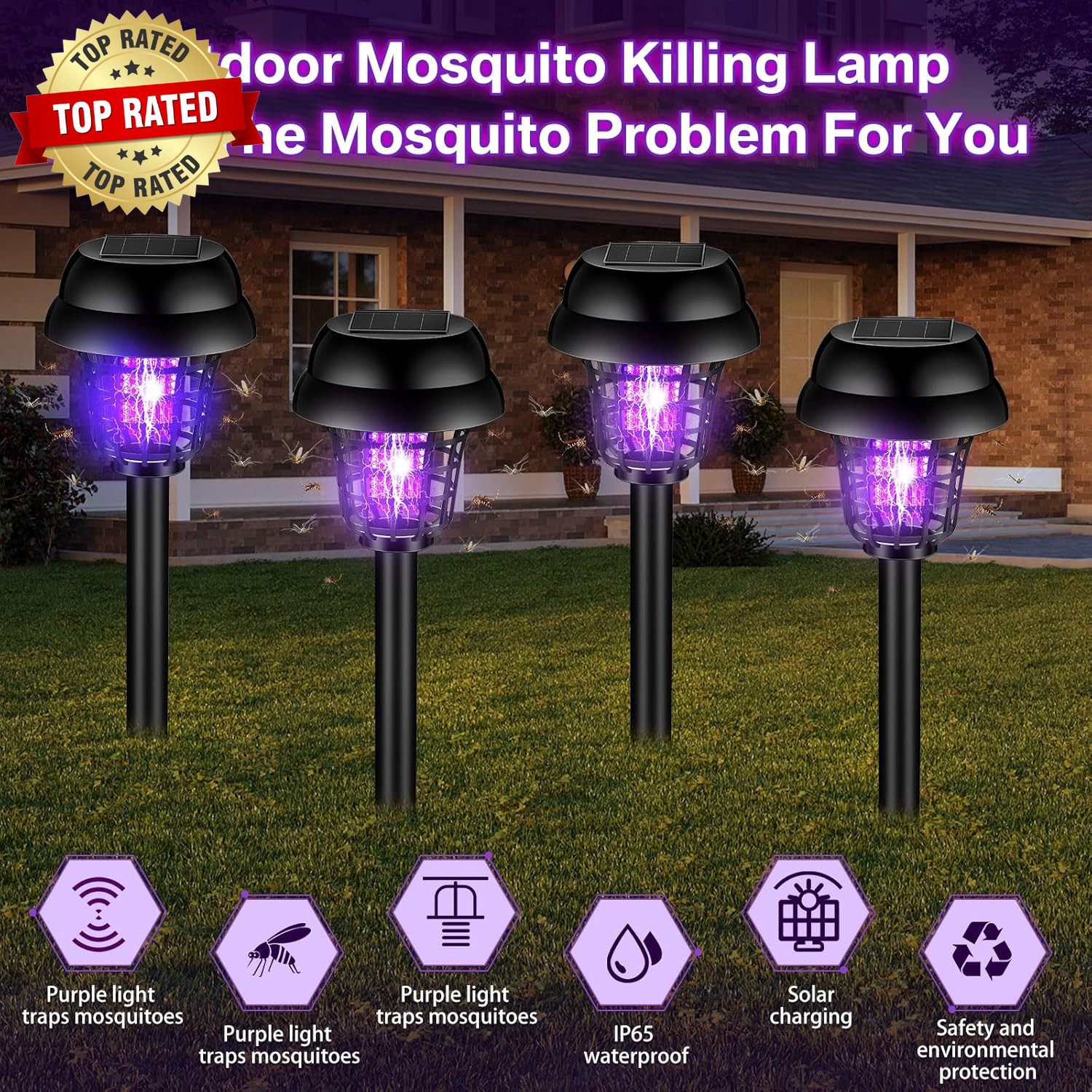 4 Pcs Solar Bug Zapper Waterproof Outdoor Mosquito Zapper Mosquito Killer and Li