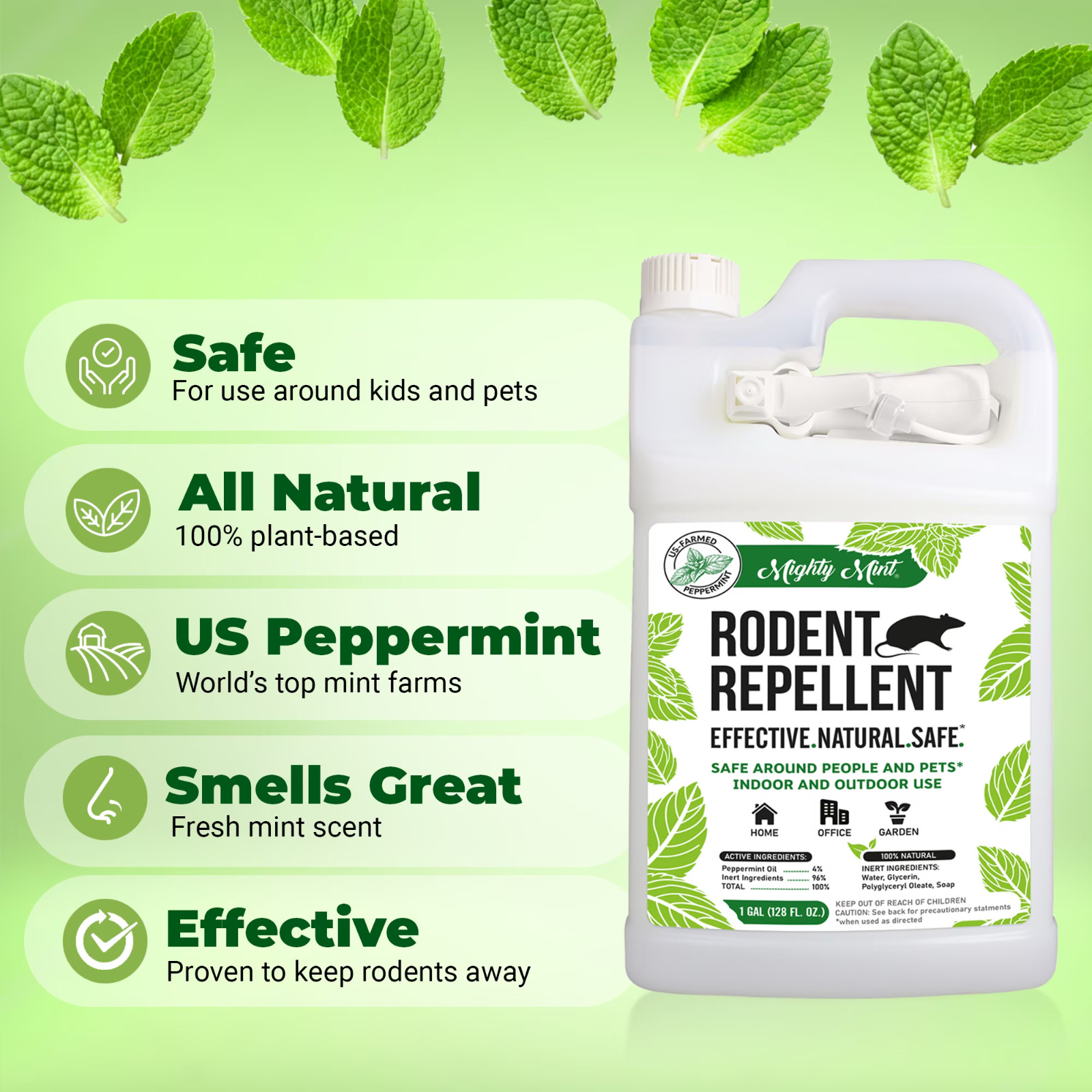 Mighty Mint Gallon (128 oz) Rodent Repellent Safe Peppermint Oil Spray