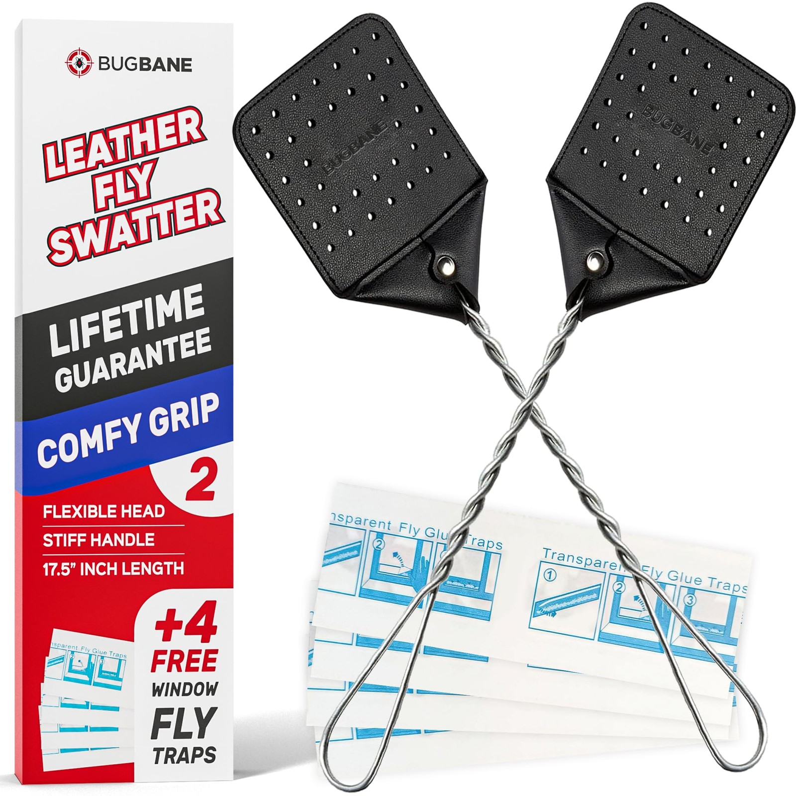 2 Leather Fly Swatter for Indoors. Long Handle, Heavy Duty Fly Swatter Manual…