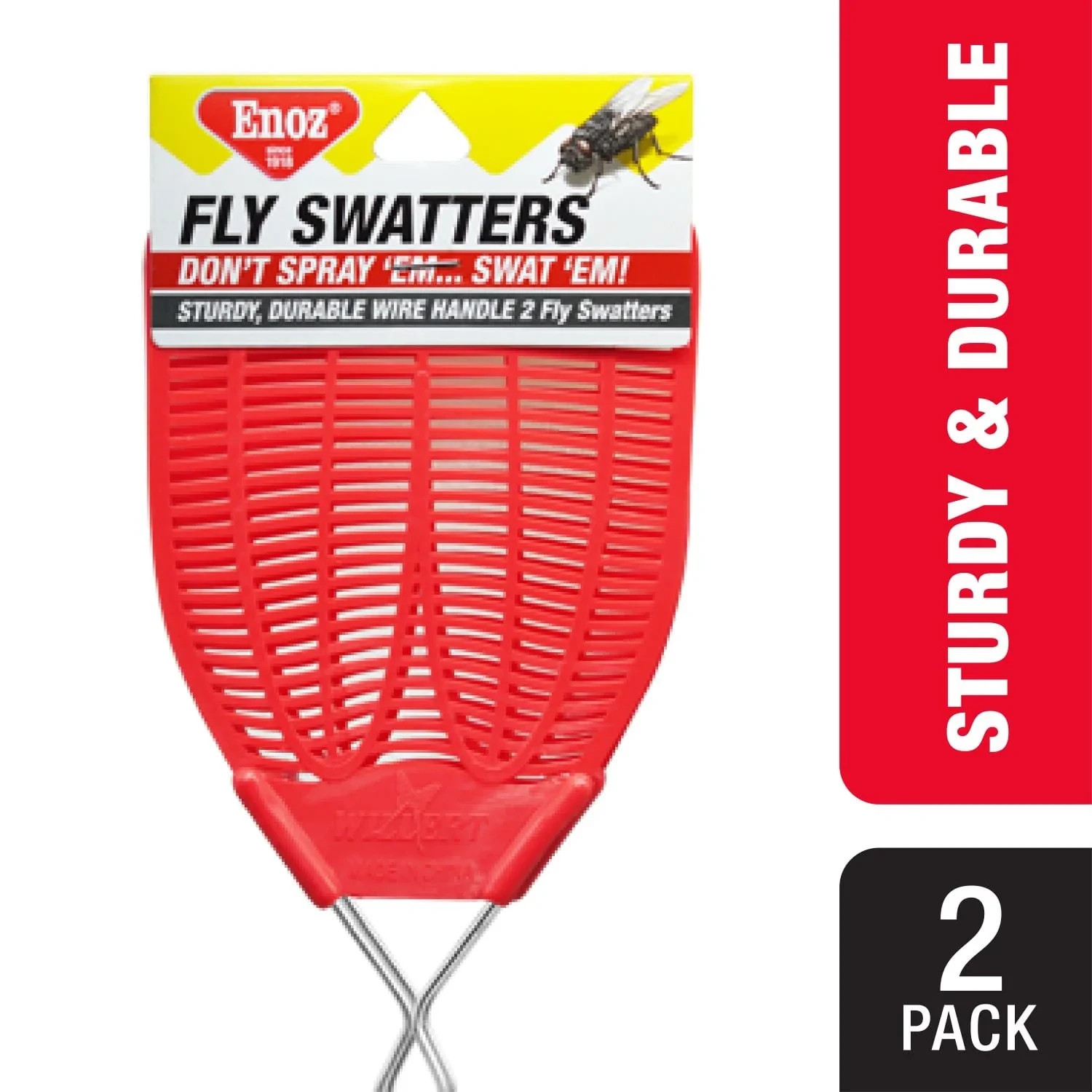 (3 pack) Enoz Fly Swatter, Wire Handled Plastic Fly Swatter, Assorted Colors, 2