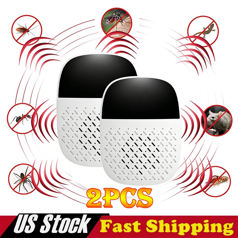 2Pcs Ultrasonic Repeller Plug In Electronic Mouse Roach Rodent Repellent Home US