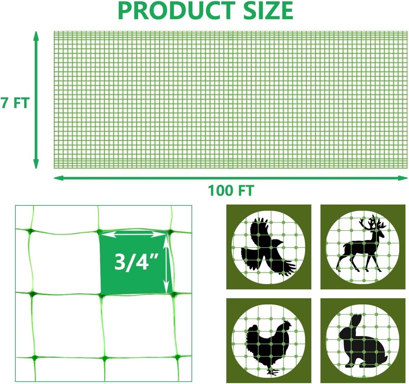 Polypropylene Garden Netting 7 x 100 FT Green for Deer and Bird Protection