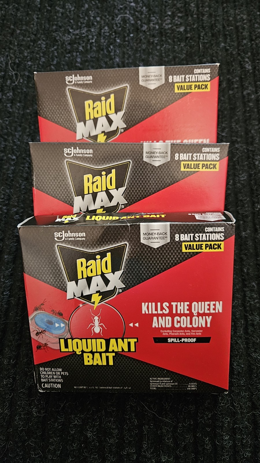 RAID MAX Liquid Ant Bait Pack of 3 Kills Queen & Colony 8 Bait Stations Per Pack