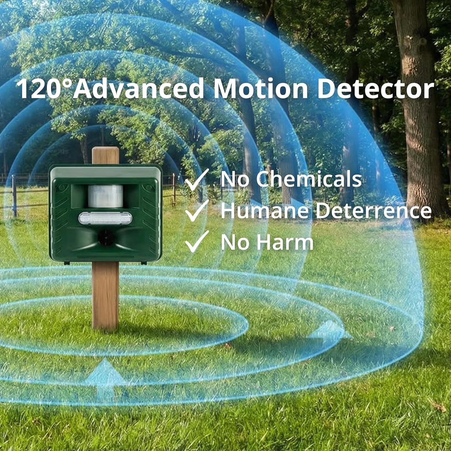 Effective Yard Sentinel Repeller, Ultrasonic, 3 Modes, Dual Power, Wide Coverage