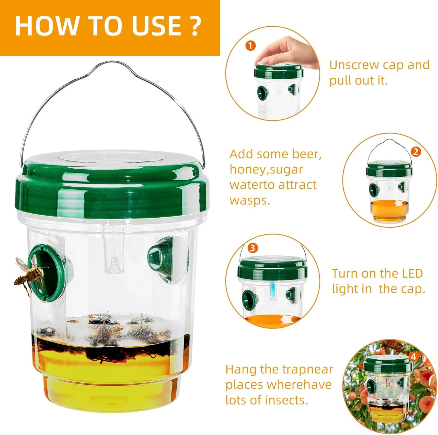 1pcs Wasp Traps Outdoor Hanging, Solar Bee Traps for Outside, Carpenter Bees