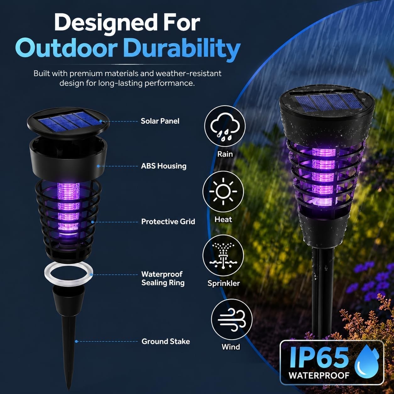 4 Pcs Solar Bug Zapper Waterproof Outdoor Mosquito Zapper Killer and Lighting Re