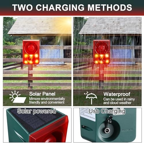 4 Pcs Solar Motion Sensor Alarm – Animal Deterrent, 130dB Sound, USB Control, 3
