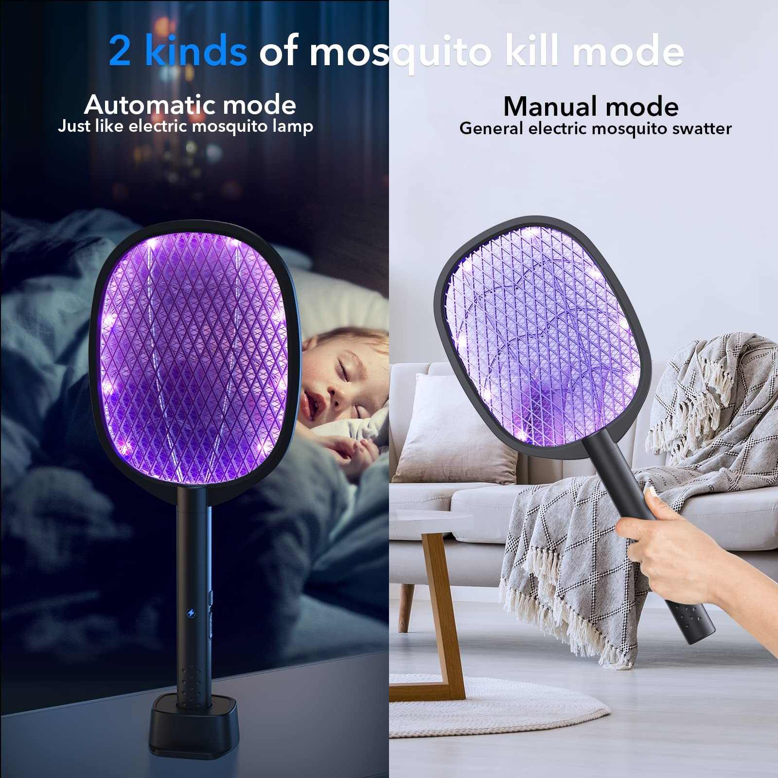 2 Pack Electric Fly Swatter 2 in 1 Bug Zapper Racket & Mosquito Zapper,4000V …