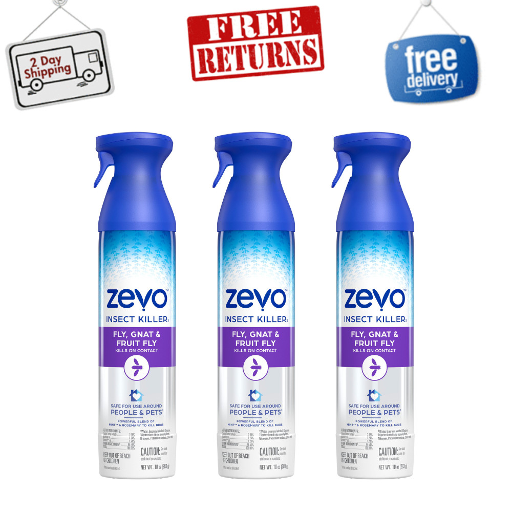 3PACK Zevo Flying Insect Killer Spray, Fly, Gnat, Fruit Fly, Mosquito Bug Killer