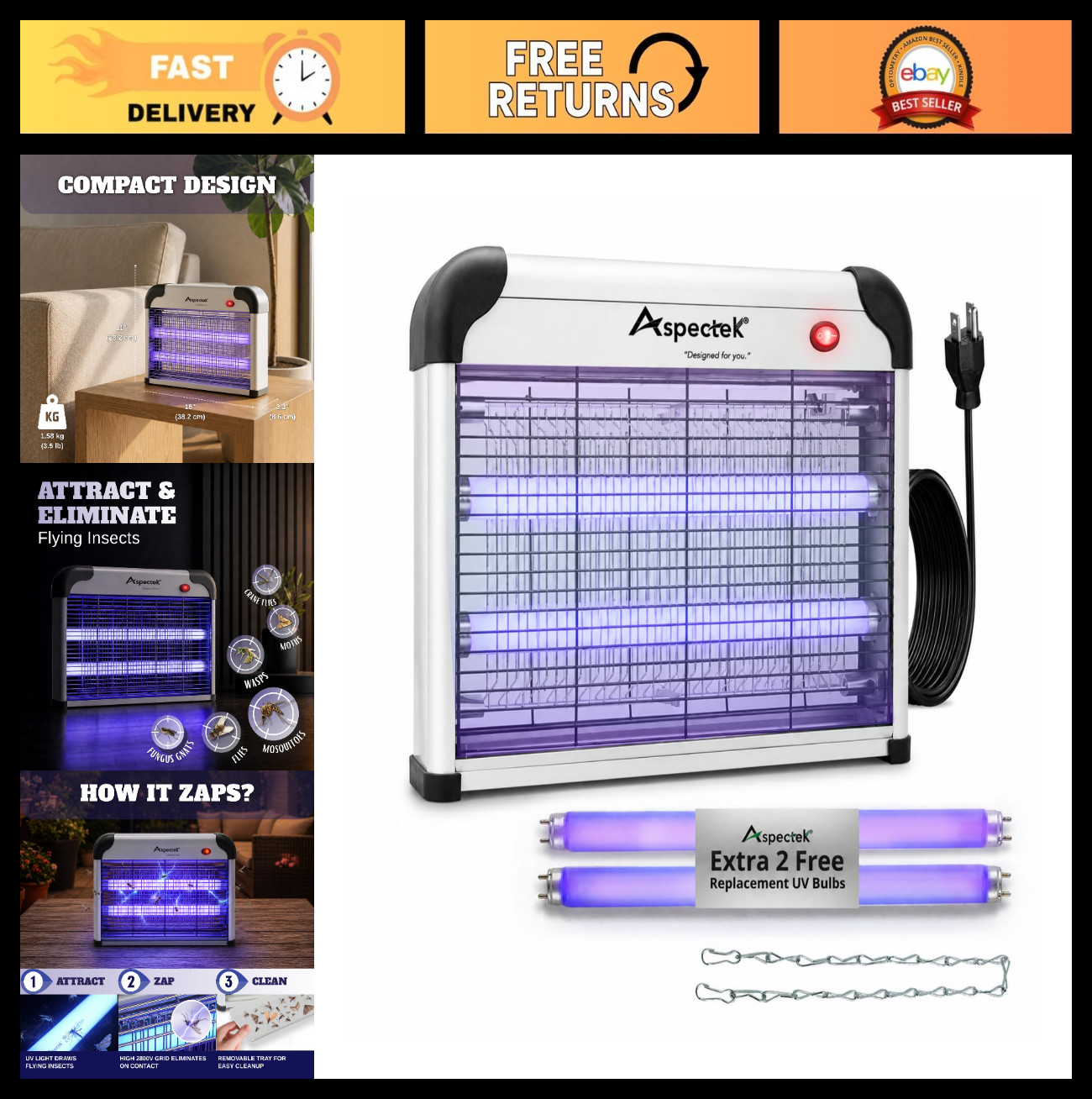 Electric Bug Zapper 20W UV Light – Mosquito, Fly, Gnat & Moth Control – Indoor/O