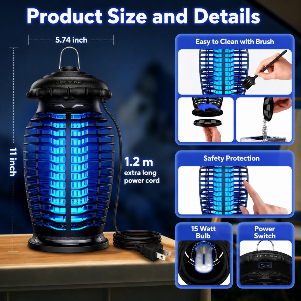 Mosquito Fly Bug Insect Zapper Killer Electronic Light Trap Lamp Indoor Outdoor