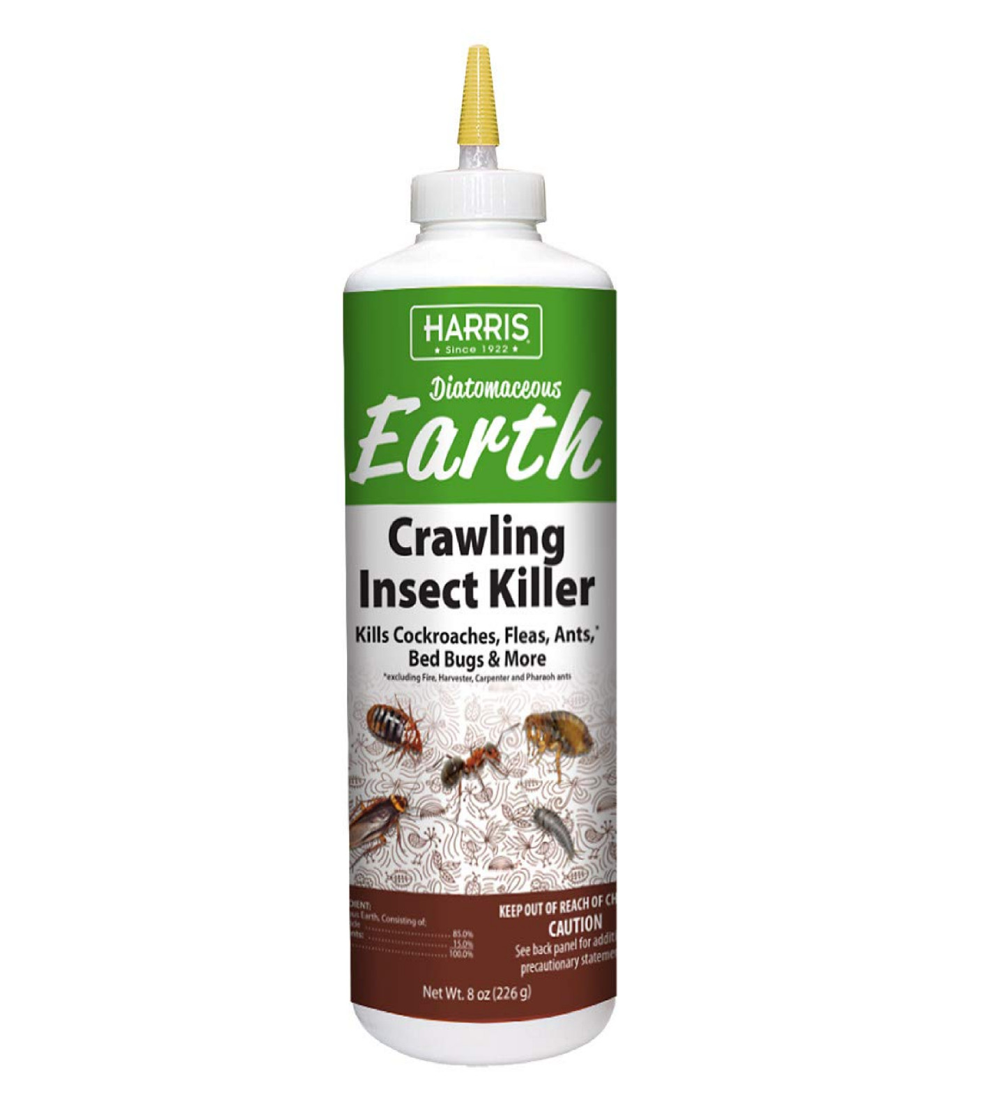 Harris Diatomaceous Earth Crawling Insect Killer, 8oz for Roaches, Fleas, Ants,