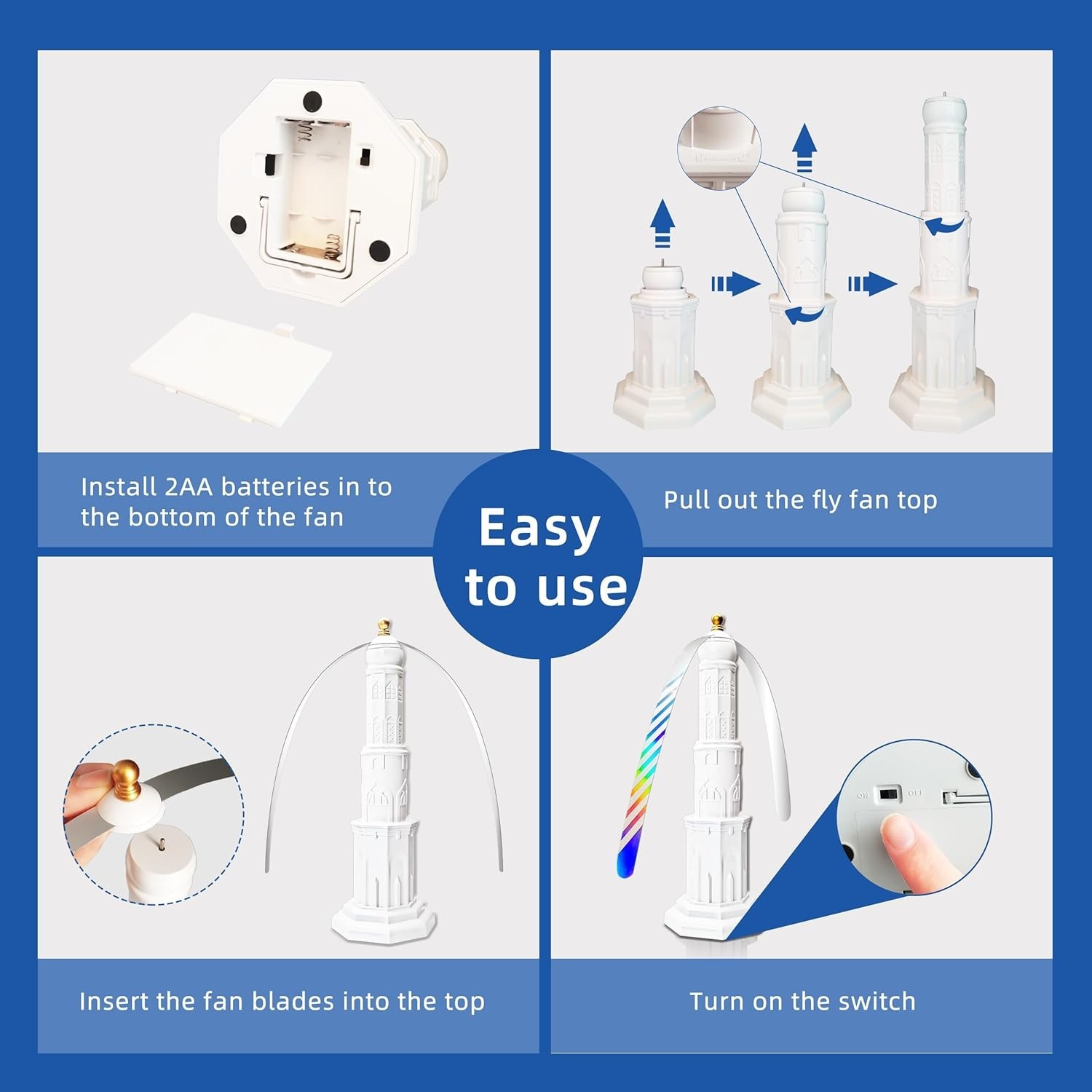 Modern Palace-Shaped Fly Fans 4-Pack Portable Repellent Spinner White