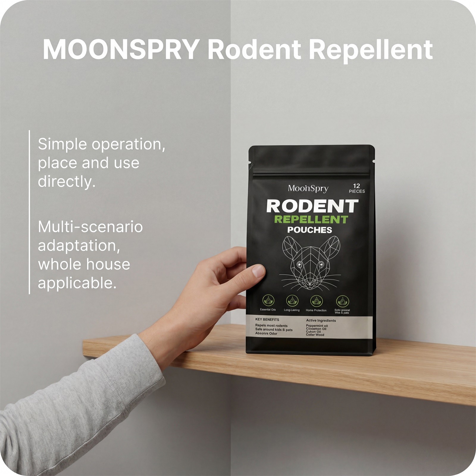 Rodent Repellent Pouches Mice Deterrent, Peppermint Cedarwood for Home RV Garage
