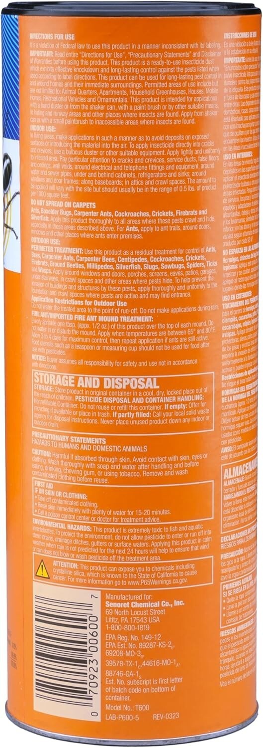TERRO T600 Ant Dust Powder Killer for Indoors and Outdoors and Other Insects 1LB