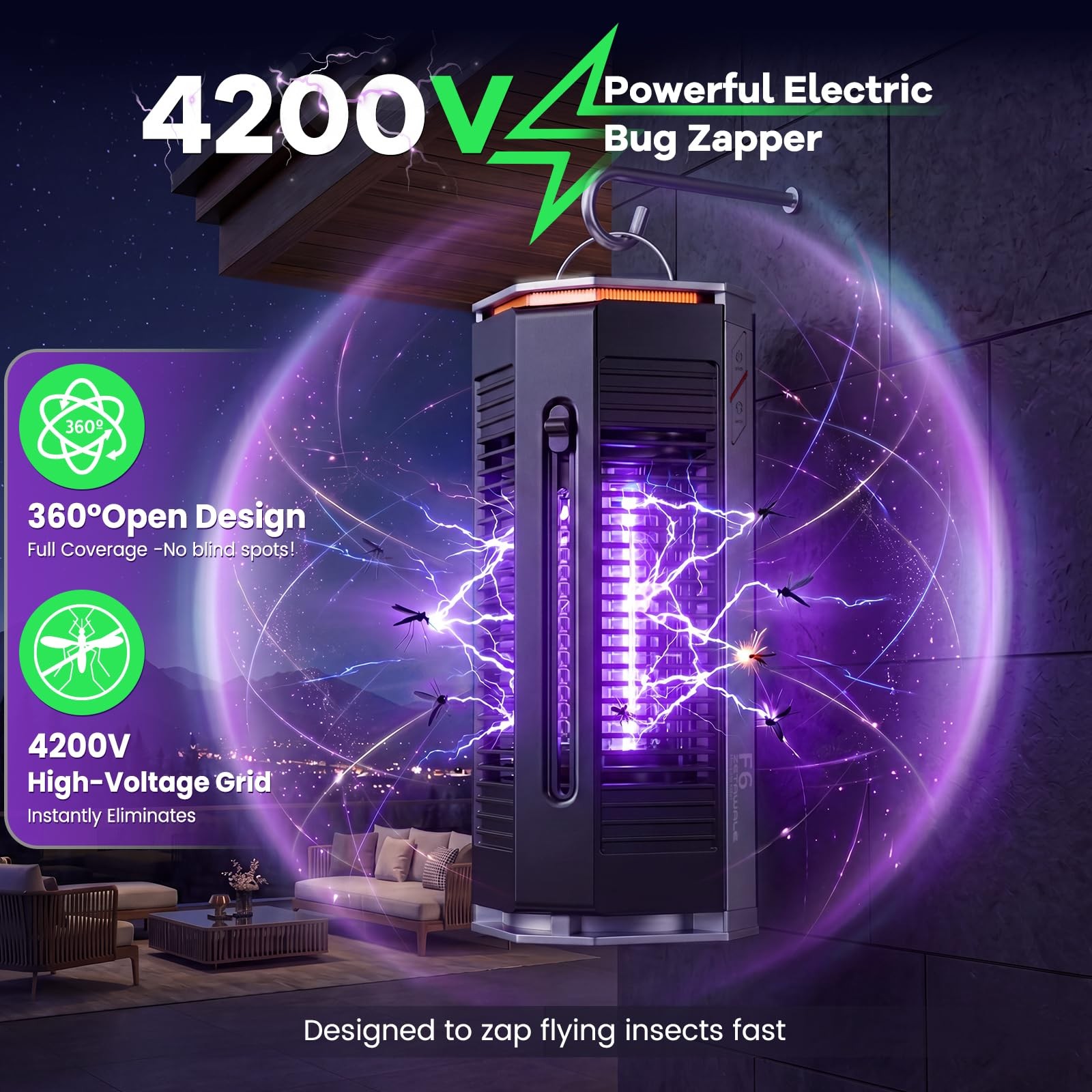 4200V Electric Bug Zapper, Dual-Mode Mosquito & Fly Zapper Indoor Outdoor, IP…