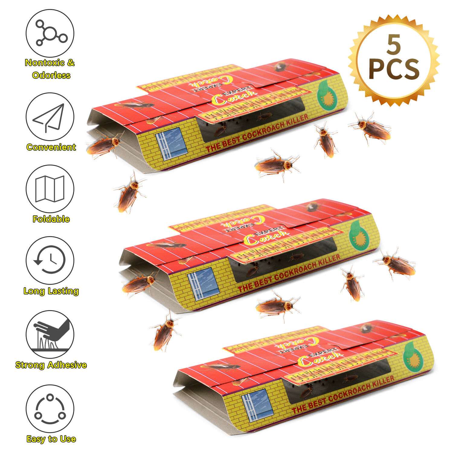 5-20PCS Roach Bait Glue Trap – Indoor Outdoor Cockroach Spider Pest Killer