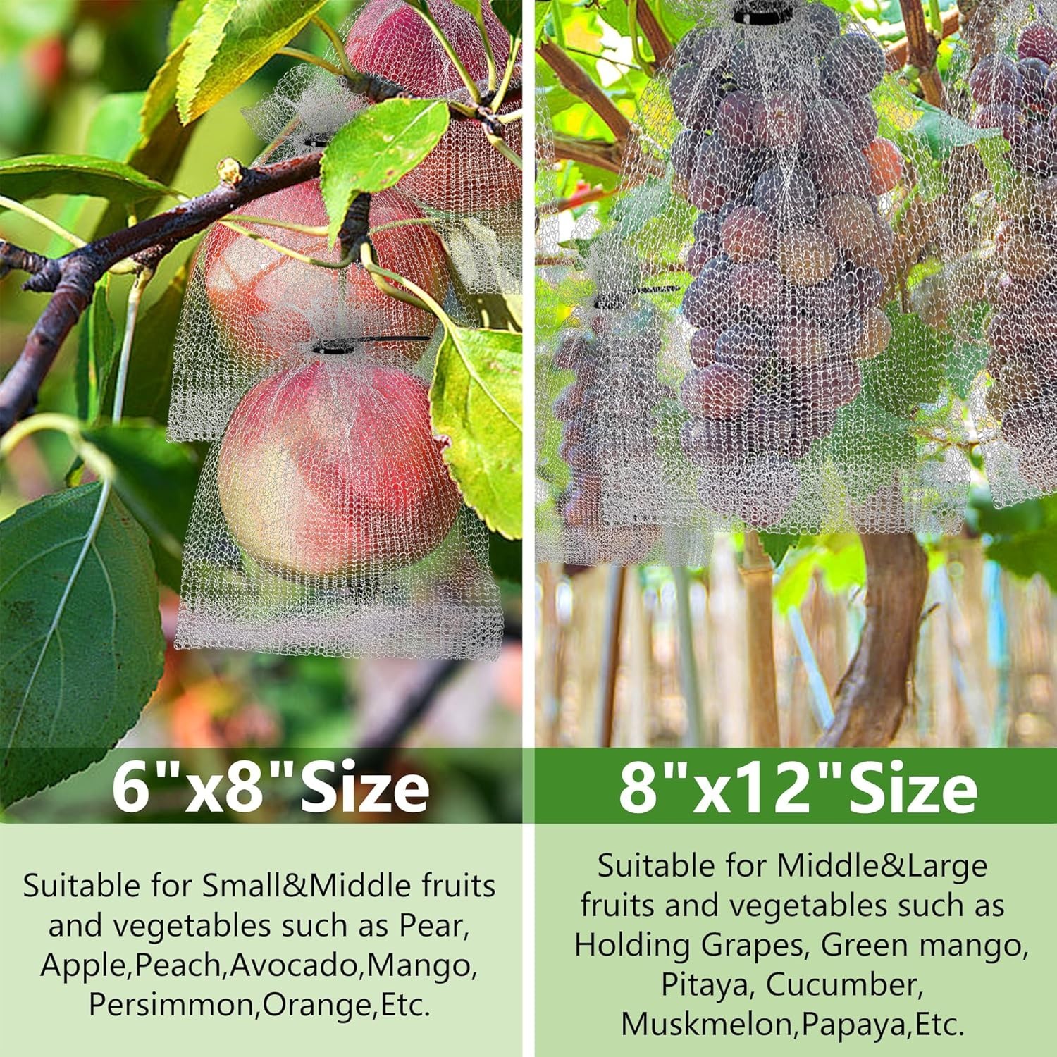 “20Pcs 8×12 6×8 Inch Fruit Protection Wire Mesh Bags, Stainless Steel Wire, Gop