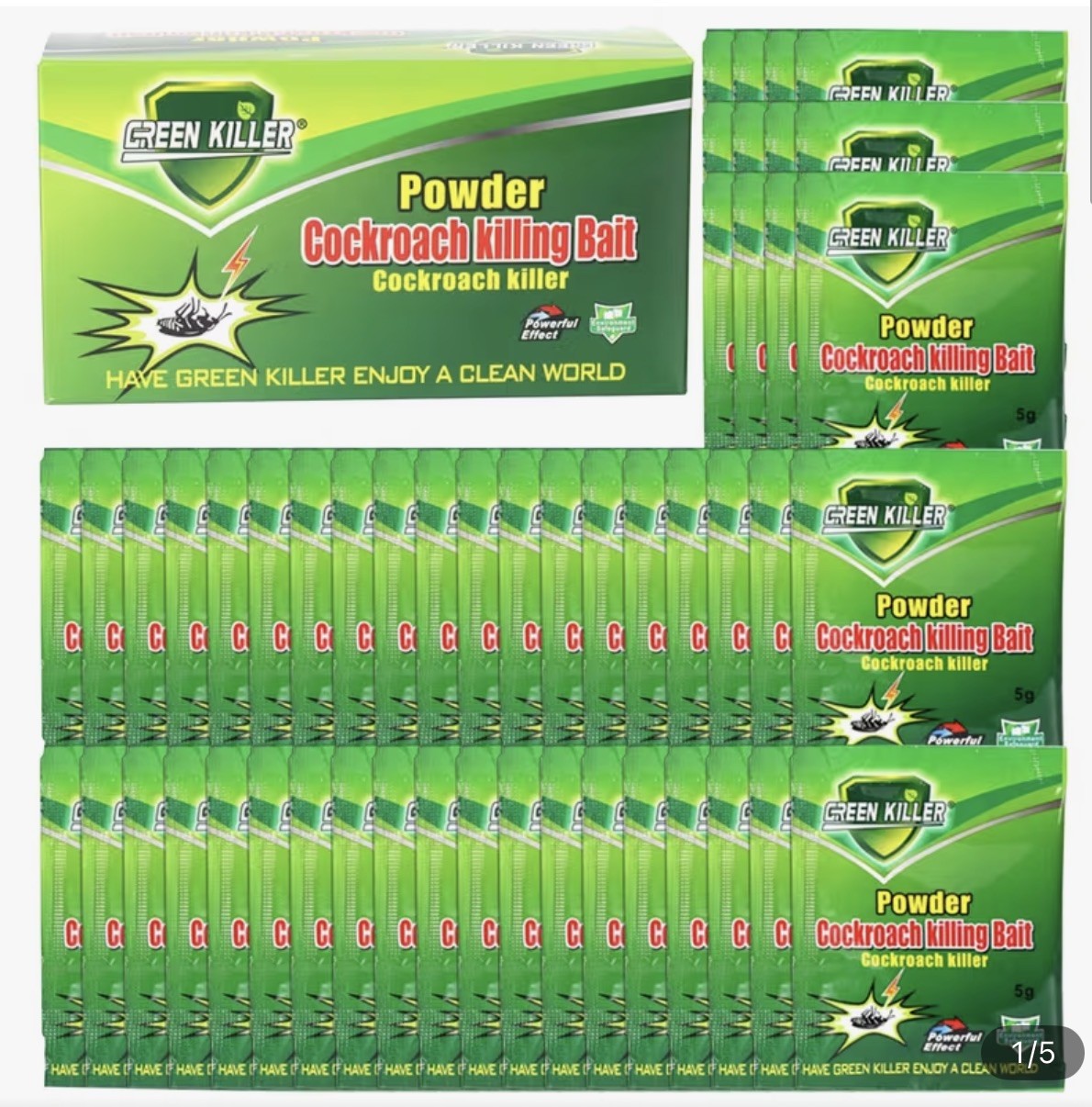 Green Killer Cockroach Killing Powder Bait, Kill Control Method, 5 g 10 pcs