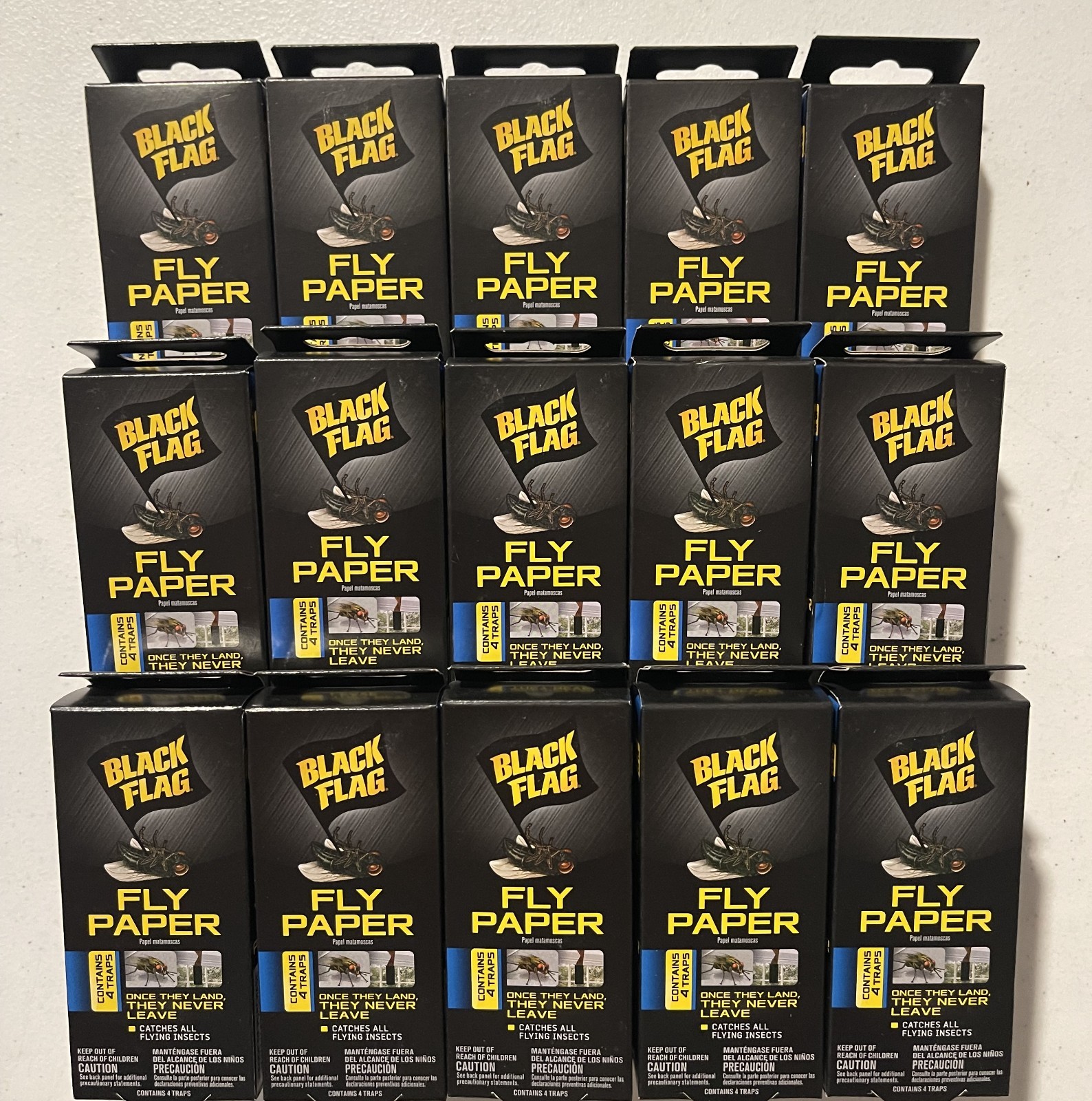 Black Flag Fly Paper, Insect Trap, Catches All Flying Insects 15 Boxes, 60 Traps