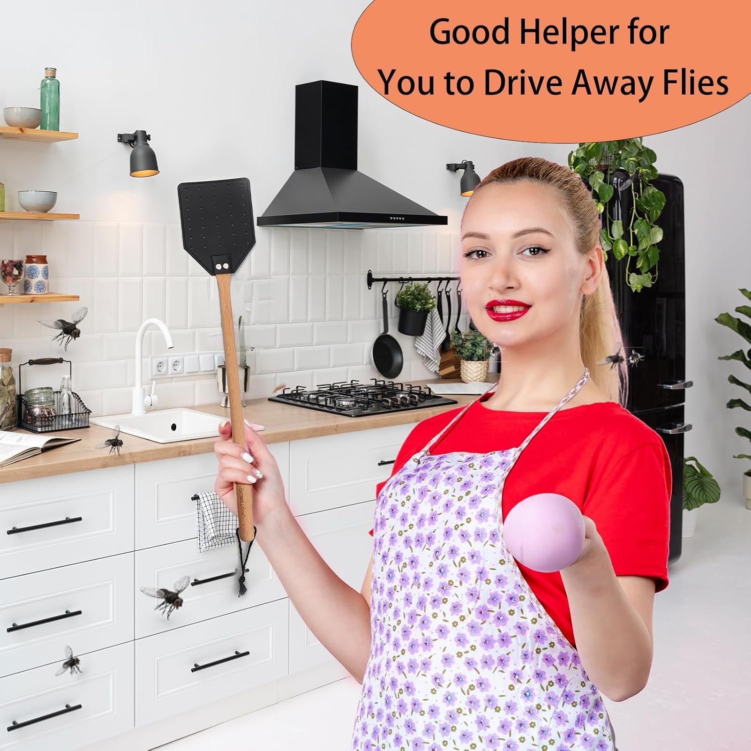 2 Pack Sturdy Leather Fly Swatter for Indoors – (19.7”)Long Handle Heavy Duty Wo