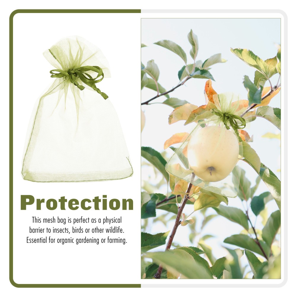 50Pcs Reusable Organza Fruit Mesh Bags Light Green Drawstring Netting Pouches