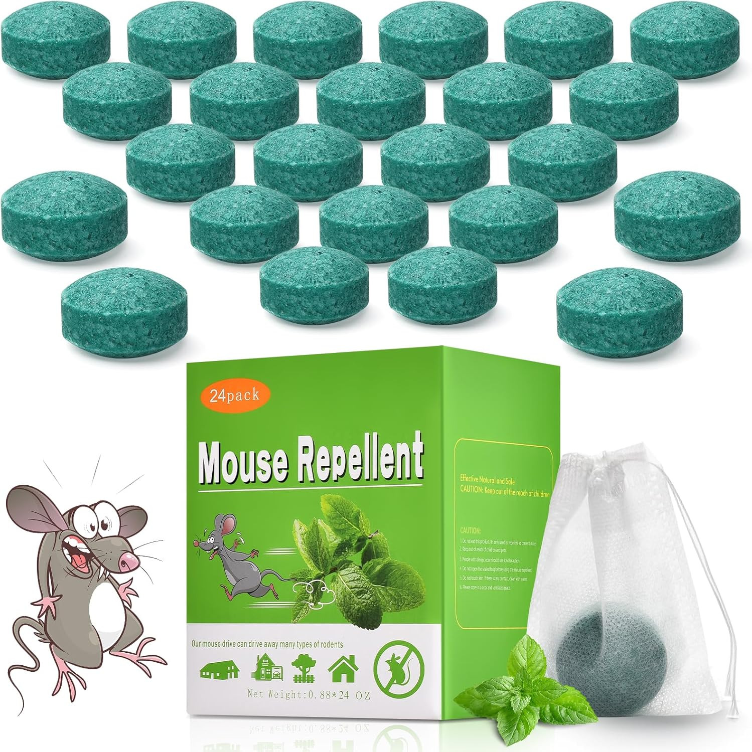 Moth Balls for Rodents 24 Packs Peppermint Oil Spray for Rodents, Mouse Repellen