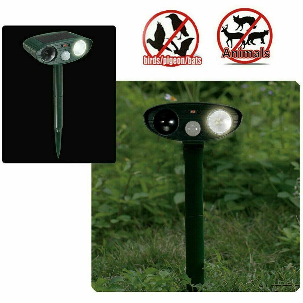 1/2PK Animal Repeller Ultrasonic Solar Power Outdoor Pest Cat Mice Sensor PIR US