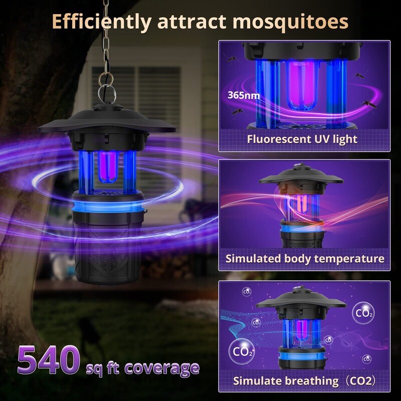 POWIFY Mosquito Trap Outdoor, Bug Zapper with Fluorescent UV Light