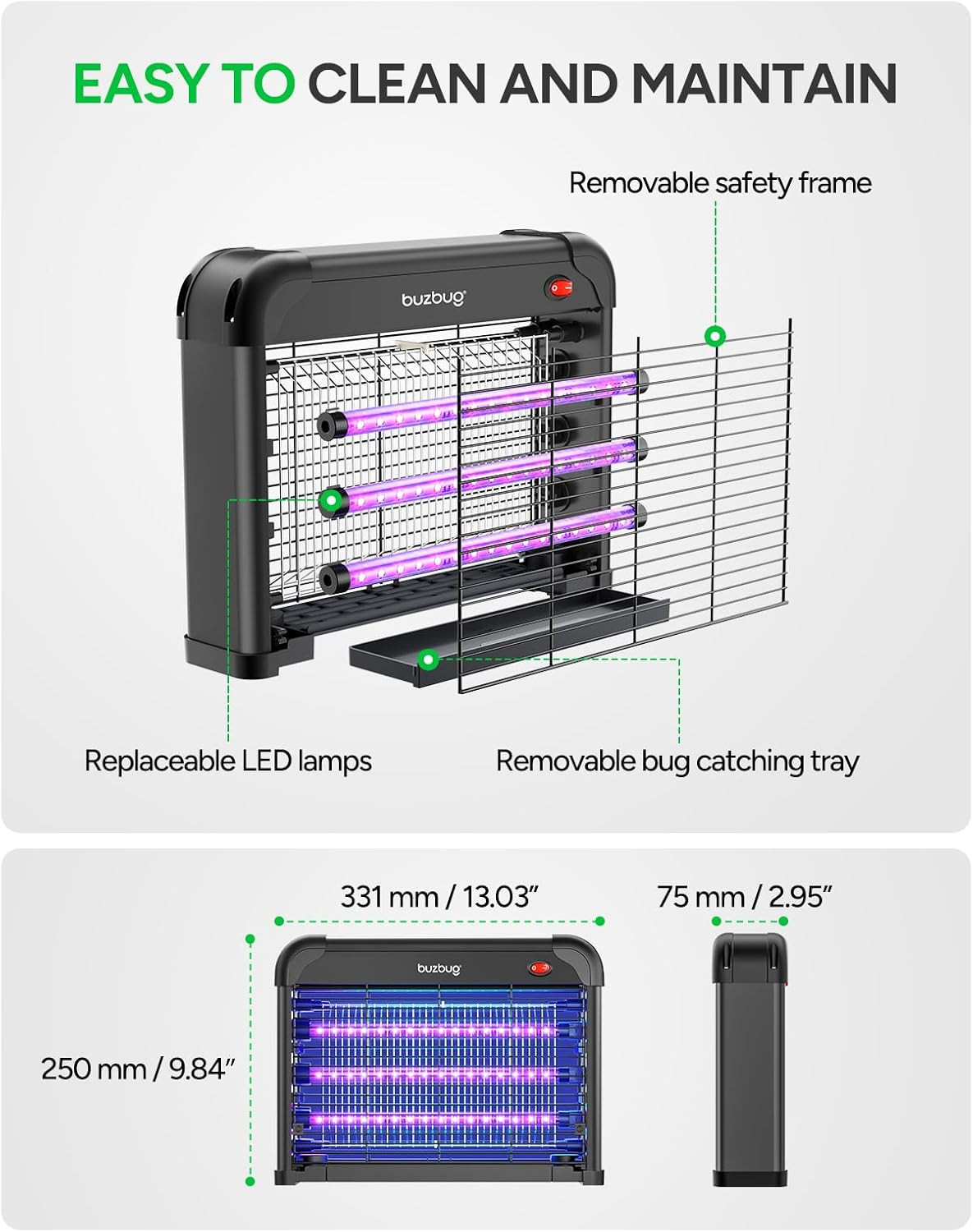 LED Bug Zapper Indoor, 10 Years Lifespan 3 Lamps Enhance Insect Attraction, 3800