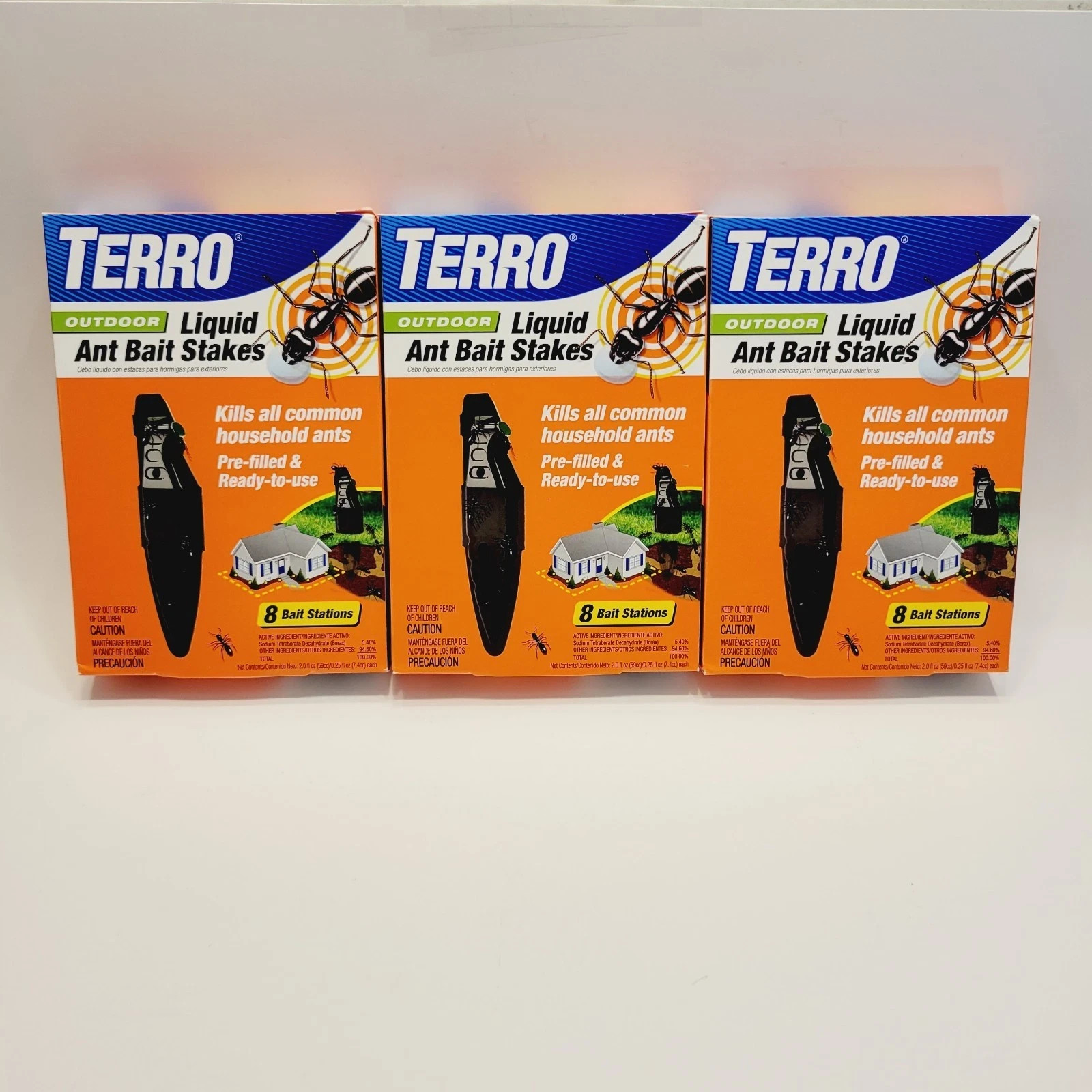 Lot of 3 TERRO T1813B Outdoor Ready to Use Liquid Ant Bait Stake 24 Stakes Total