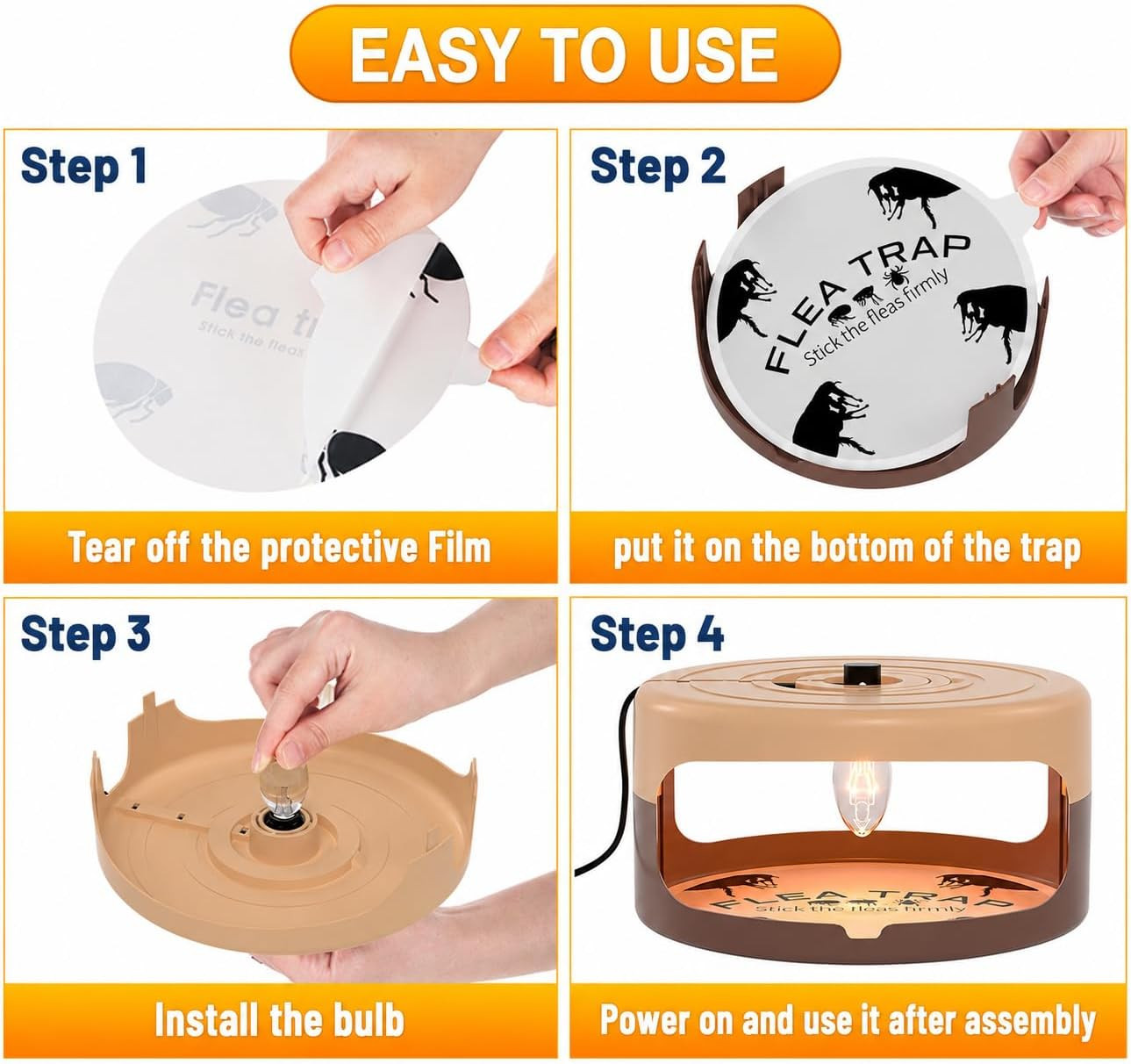 2 Pack Flea Traps for inside Your Home, Indoor Flea Light Trap with 8 Sticky Pad