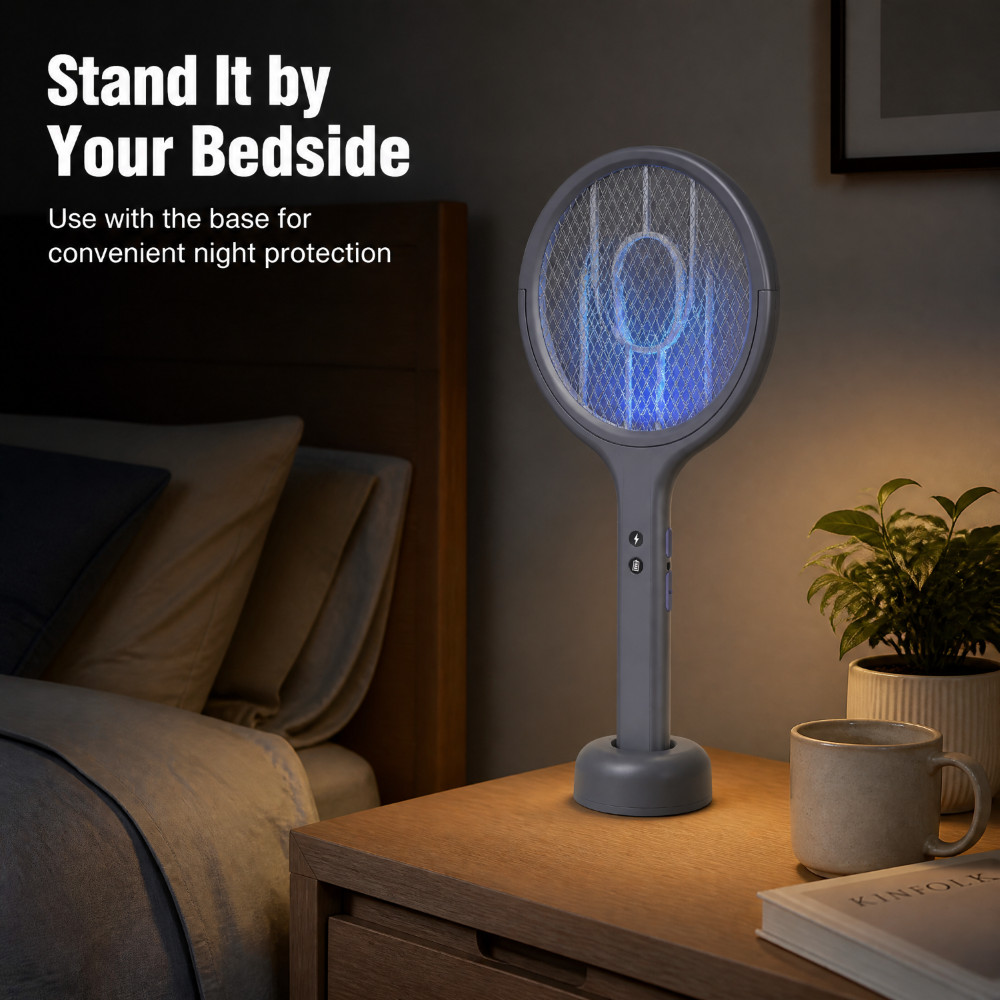 Electric Fly Swatter Bug Zapper 360° Rotating Rechargeable Telescopic Racket New